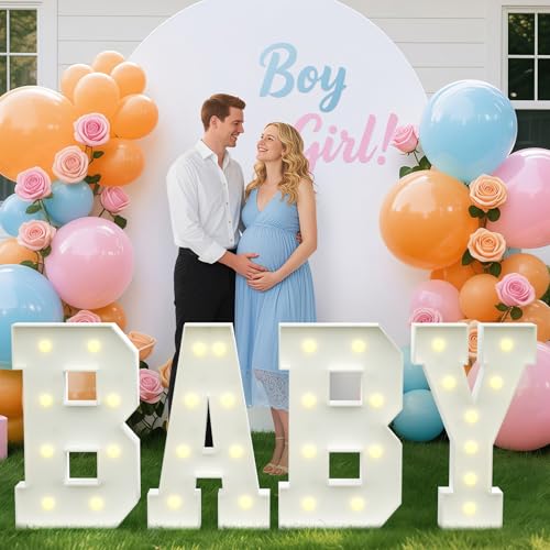 2.3FT Baby Marquee Letters, Baby Letters for Baby Shower for Girl Boy, Large Light Up Sign for Backdrop, Gender Reveal Party Decorations Supplies (Yellow)