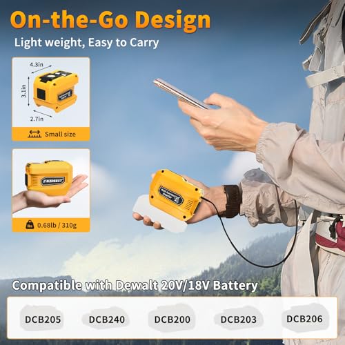 Image of Kzreect 220W Power Inverter Compatible with Dewalt 20V Battery, Tool Only | 110V AC Outlet, 30W USB-C PD, Dual 18W USB-A, 400LM LED Light, Compact Power for Camping, Jobsite & Emergency Backup