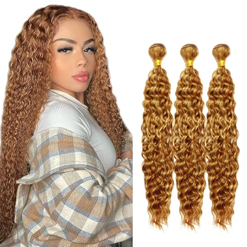 Color 27 Bundles Human Hair Blonde Deep Wave Bundle 30 Human Hair 3 Bundles 24 26 28 Inch P27/30 Deep Wave Bundle Hair Extensions