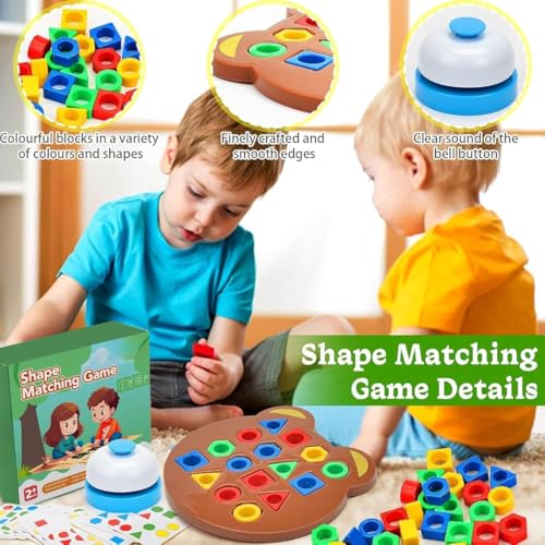 Image of Geometric Shape and Color Matching Puzzle Board Game with Bell for Kids 3+ Years | Sensory Educational, Fun and Learning Toy (Geometric Shape and Color Matching Puzzle Board Game with Bell for Kids)