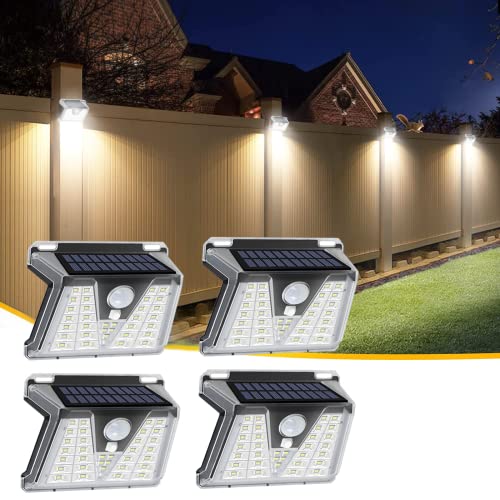 Luz Solar Exterior [4 Paquete/3 Modes] 33 LED Súper Brillante Focos Solares con Sensor de Movimiento, IP65 Luces Solares para Jardin, Garajes, Caminos, Puertas Delanteras
