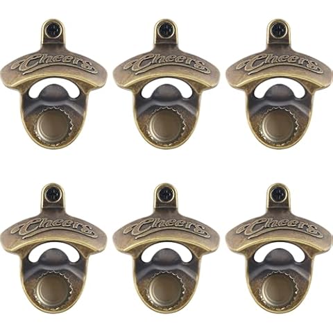 HAIICEN Vintage Wall Mounted Beer Cap Opener with Magnets Embedded, Magnetic Cheers Table Mounted Beer Bottle Cap Opener Antique Brass(6 Packs) Cover