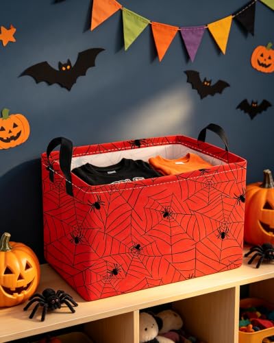 Image of Essme Rectangular Spider Basket,Kids Storage Bins Organizer with Handles for Farm Room Decor, Gift Basket,Shelf Basket.(Red Spider)