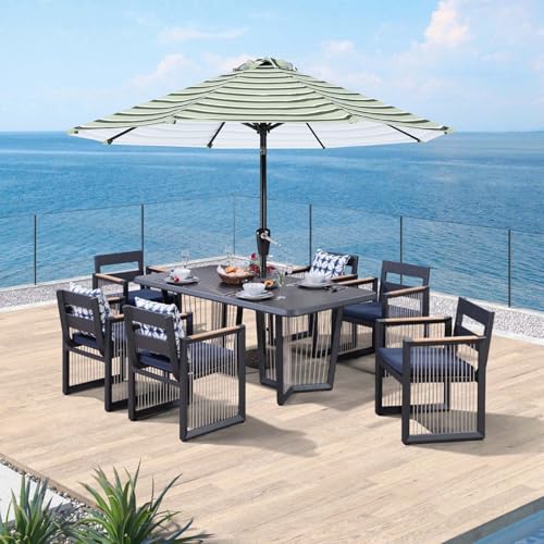 Image of ABCCANOPY 9FT Patio Umbrella Outdoor 8 Ribs Table Umbrella | Fade & UV Resistant Fabric,8 Fiberglass Ribs,Smooth Crank System,Green Stripes,Great for Patio,Backyard,Garden,Deck