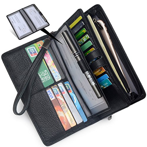 Bveyzi Women's Big Fat Rfid Leather Wristlet Wallet Organizer Large Phone Checkbook Holder with Zipper Pocket (Black)2