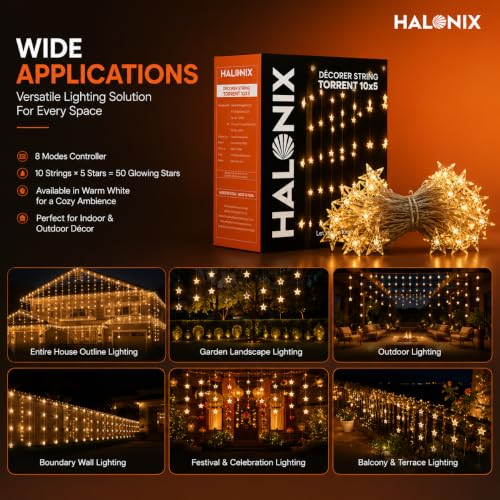 Image of Halonix Decorer Torrent 10 x 5 Bright Led String Light | Diwali Light | Christmas Light | Wedding Light | Festive Lights for Home Decoration (Yellow, 4 Meters, Pack 1)