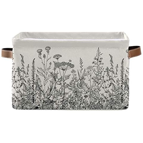Blueangle Black And White Flowers Rectangle Storage Bin, 15 x 11 x 9.5 in, Collapsible Organizer Storage Basket for Home Décor Cover