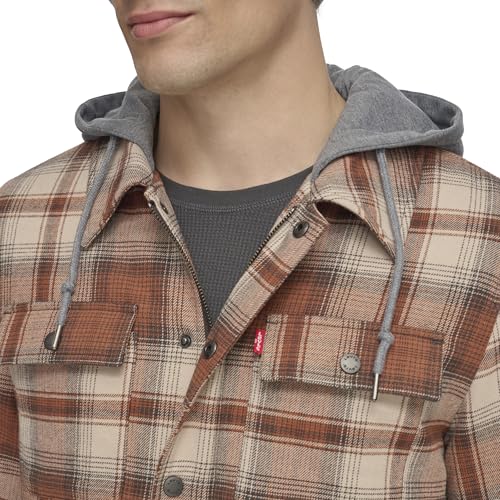 Image of Levi's mens Plaid Sherpa Lined Hooded Shirt Jacket (Regular & Big & Tall Sizes)