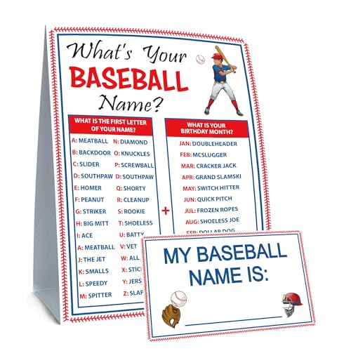 What's Your Baseball Name Game 1 Funny Baseball Game Party Card with 30 Custom Name Stickers for...