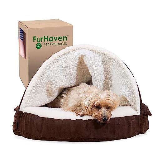 Furhaven 26" Round Memory Foam Dog Bed for Medium/Small Dogs w/ Removable Washable Cover, For Dogs Up to 30 lbs - Sherpa & Suede Snuggery - Espresso, 26-inch