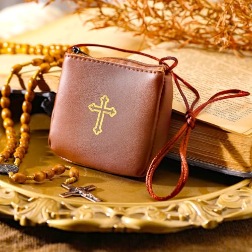 Image of Leather Communion Burse for Pyx, Catholic Pyx Case with Strap for Communion Host Priests Deacons Gifts