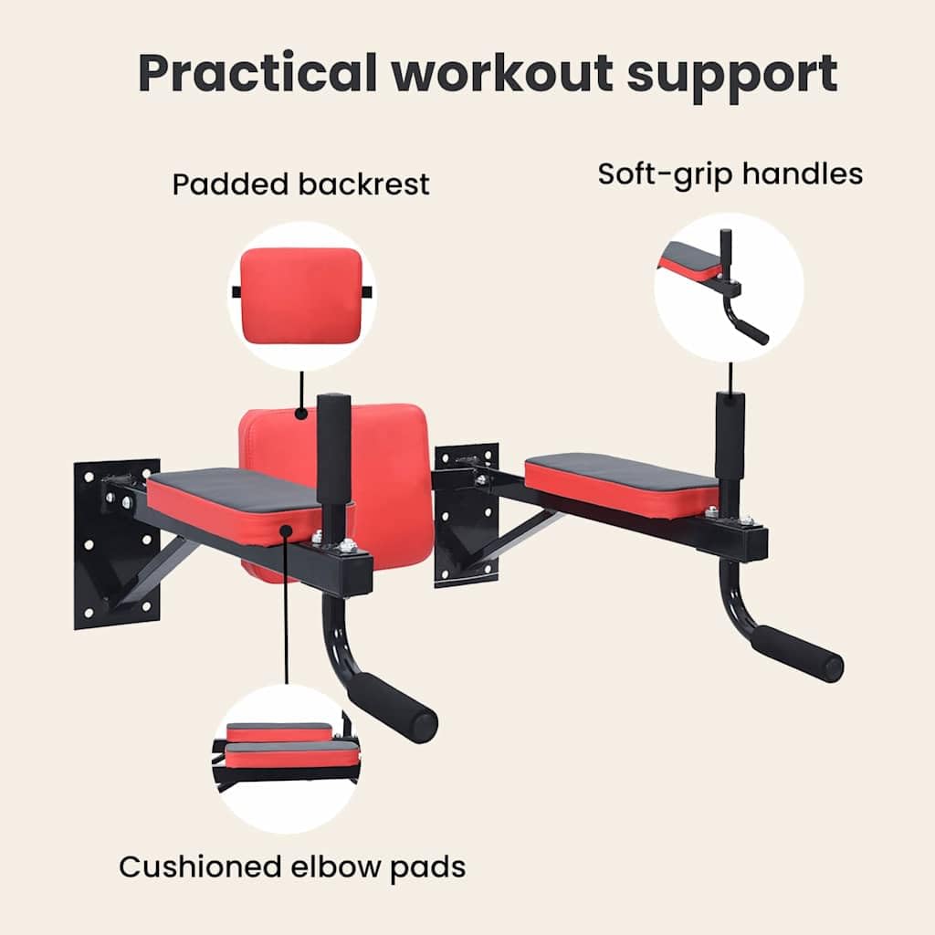VidaXL Stazione per dips Nero e Rosso 72,5 x 70 x 31 cm, Palestra a Casa, Torre di Forza Moderna, Stazione d'Esercizio Compatta, Attrezzo Fitness Indoor per Calisthenics