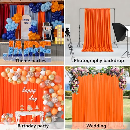 Image of 10 x 7 Feet Orange Backdrop Curtain for Partie, Background Curtains for Photoshoot, Birthday, Wedding, Halloween, Thanksgiving, Christmas, New Year Party Decorations 5Ft x 7Ft, 2 Panels