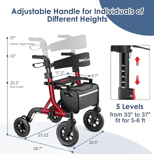 Image of MAXWALK Walkers for Seniors, Foldable Rollator with Seat, Height Adjustable