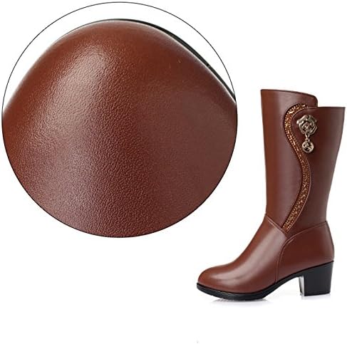 Duberess Women's Wool Lined Warm Winter Anti Slip Zip Chunky Heel Fashion Classic Mid-calf Boots - Image 5