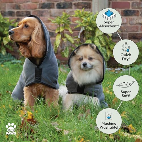 Elite Paws Luxuriöser Hunde-Trockenmantel, dicker und weicher als Bademäntel, trocknet in 20–30 Minuten, super saugfähige Mikrofaser, begrenzt Unordnung, bedeckt Ohren