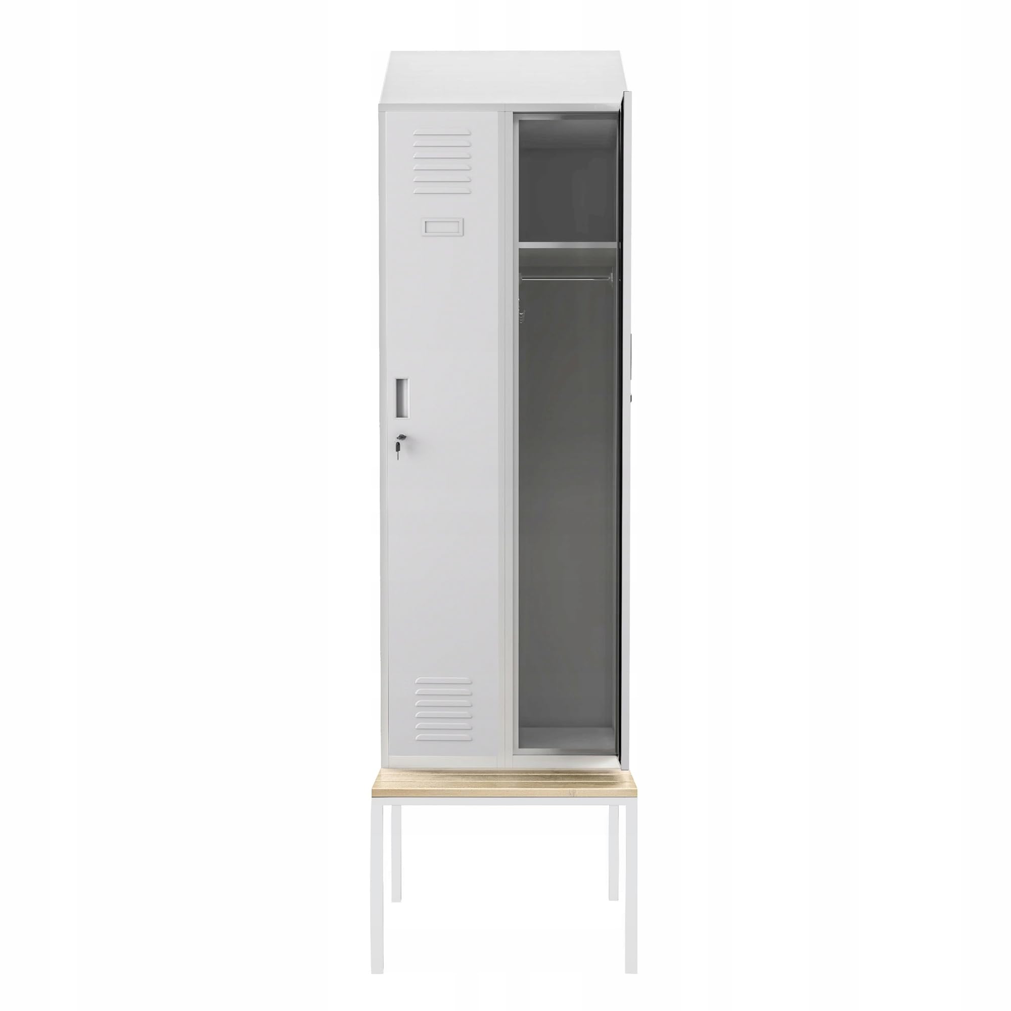 Jan Nowak Spind Metall mit Sitzbank Doppelspind abschließbar Sozialraumschrank Spindschrank Schließfachschrank Umkleideschrank mit 2 Abteilen für Betrieb Schule Fitness 229,5 x 85 x 60 cm