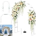 Fecita Thickened Rustproof Garden Arch Metal Trellis for Climbing Plants Outdoor, Wedding Arch Garden Arbor Frame Archway 4.9 x8.1 or 7.9 x6.7Ft Flower Arches for Bridal Party Decoration (White)