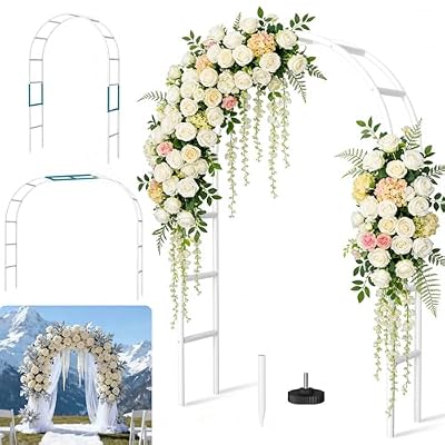 Fecita Thickened Rustproof Garden Arch Metal Trellis for Climbing Plants Outdoor, Wedding Arch Garden Arbor Frame Archway 4.9 x8.1 or 7.9 x6.7Ft Flower Arches for Bridal Party Decoration (White)