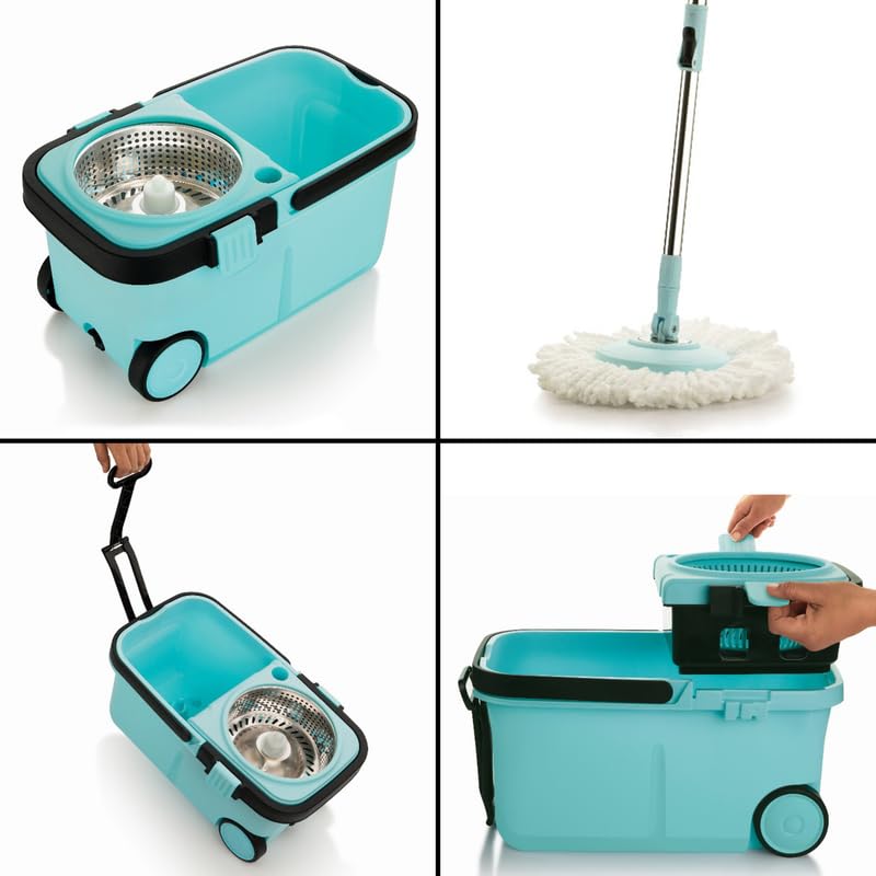 VIRAT Metrox Floor Cleaning Kit: 360° Spin Mop, Stainless Steel Wringer Bucket with Microfiber Refill, and Cleaner Machine Combo - Effortless Cleaning for Sparkling Floors, Blue Color (B0CY5J1RFH) Amazon Price History, Amazon Price Tracker