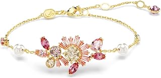 Gema bracelet Crystal pearl, Mixed cuts, Flower, Pink, Gold-tone plated