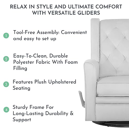 Evolur Linda Upholstered Plush Seating Swivel Glider, Rocker, Misty Grey #TOP4