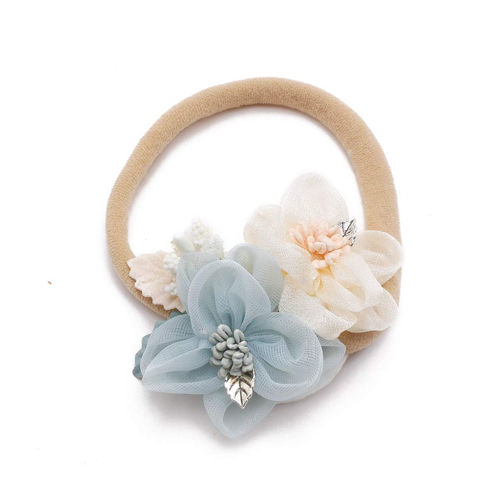 cherrboll 4 Stück Baby-Stirnbänder mit Blumen, super weich und dehnbar, Nylon-Blumenhaarbänder für Neugeborene und Kleinkinder