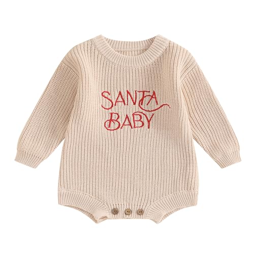 Image of My First Christmas Baby Girl Boy Outfit Embroidery Knit Sweater Long Sleeve Sweatshirt Romper Fall Winter Clothes