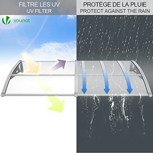VOUNOT Vordach für Haustür 200 x 80 cm, Überdachung Haustür aus Aluminium und Polycarbonat, Transparentes Pultbogenvordach, Pultvordach