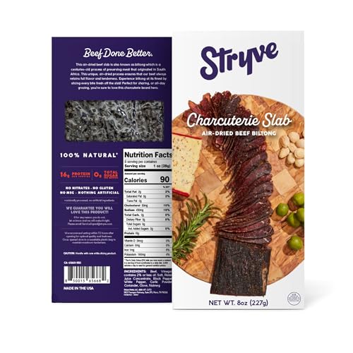 Stryve Protein Snacks - Charcuterie Slab | Protein Rich, Beef Biltong | 128g Protein, Sugar Free, Carbs Free, Gluten Free, Dairy Free, Keto & Paleo Friendly | Original, Slab (8oz)