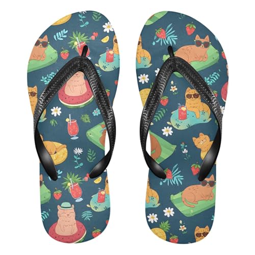 ALAZA Summer Cute Cats Flip Flops for Women Fashion Beach Slippers Comfort Mens Flip Flops Non-Slip Rubber Shower Slippers Sandal for Hotel Travel Sport,XS