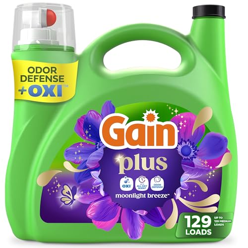 Image of Gain Plus Liquid Laundry Detergent, Cleaner, Fresher, Now with Oxi, Moonlight Breeze Scent, 170 fl oz, 129 Loads