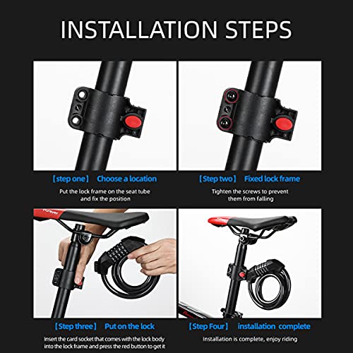 Image of NIKAVI M3 Bicycle Five-Digit Code Lock - Mountain Bike Color Wire Security Anti-Theft (Black)