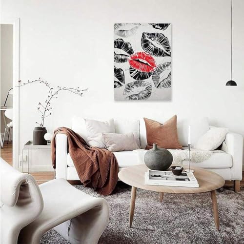 Impression sur toile vintage lèvres noir et blanc 60x90cm avec cadre - 3
