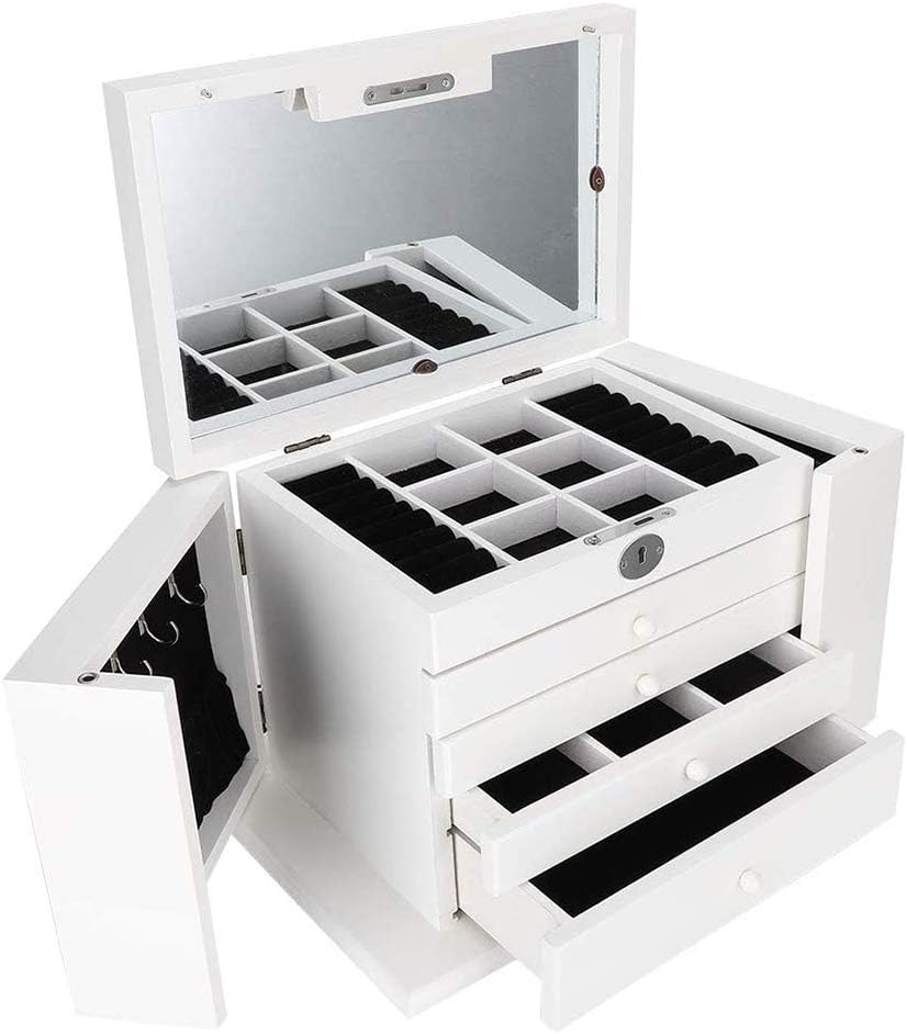 Large Jewellery Box 5-Layer Jewelry Storage with Drawers Mirror and Lock Watch Box Gift Case for Necklaces Rings Bracelets Watches Earrings