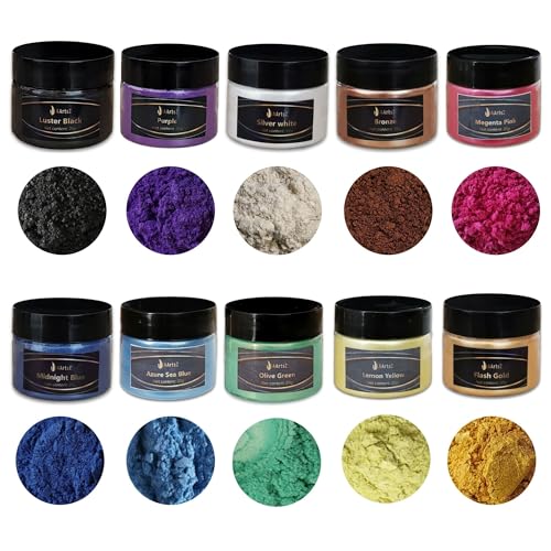 AArtsZ Epoxidharz Farbe Mica Pulver, 10x20g Farbtöne; Perlglanz Epoxidharz Pigment metallischer Powder für Seifenfarbe Schmuckherstellung Nagellack, Epoxy Resin, Schleim, Kerzenherstellung, Badebomben