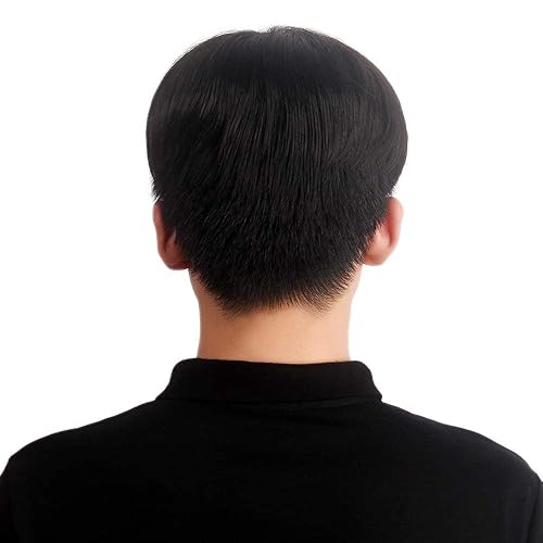 Miniatura 3 de H&Bwig toupee para hombres, extensiones de cabello corto con clip para cubrir la pérdida de cabello blanco (negro natural), incluye cinta de tupé