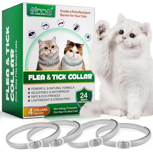 Collar Antipulgas y Garrapatas para Gatos - 4pcs Antiparasitario, Protección 24 Meses, Talla Única, Ajustable e Impermeable