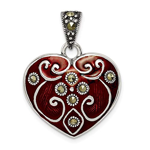 925 Sterling Silver Red Enamel Marcasite Heart Pendant Charm Necklace Love Ful Fine Jewelry For Women Gifts For Her