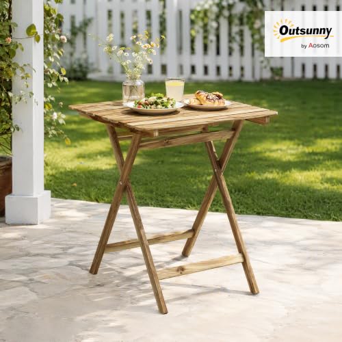 Outsunny Outdoor Coffee Table Foldable Acacia Wood 62 x 60 cm Natural Wood - Image 2