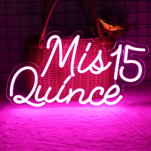 Image of Mis 15 Quinceanera Neon Signs for Wall Decor Neon Lights for Bedroom Led Signs Suitable for Quinceanera Christmas Birthday Party Unique Gift for Lover, 5V Power Adapter, 16.2 * 9.7 Inch(Pink)