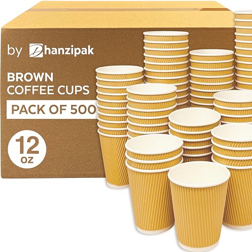 DHANZIPAK 500 x 12oz Ripple Wall Brown Kraft Paper Cups | Triple ...