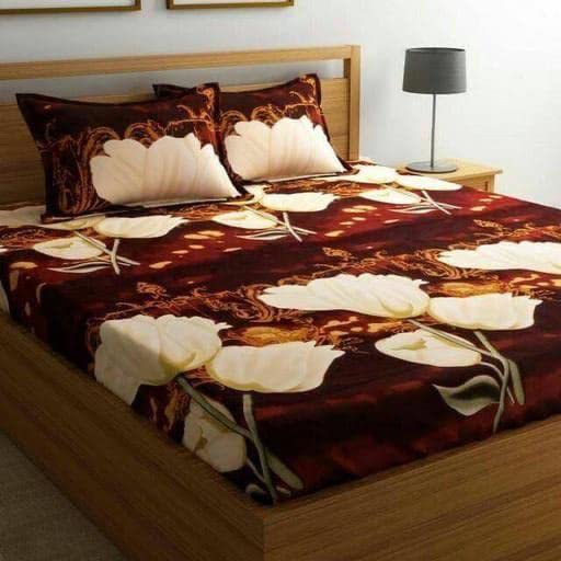 SHIVI CREATION Prime Collection 144 TC Polycotton 3D Printed Double Bedsheet with 2 Pillow Covers (Multicolour, Size 87 x 87 Inch) - Coca Cola with White Flower - (3D)