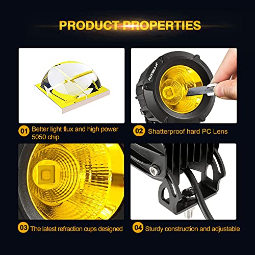 Image of Auxbeam 3.5in 50W Round LED Offroad Light, 5000LM Amber Fog Light, Yellow Spot Flood Combo for Jeep & Truck