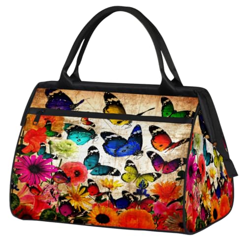 Borsone da viaggio con fiori e farfalle per donne e uomini 24 l borsa da weekend con sportiva da per il fine settimana Colore 24L UK Organizer per borse