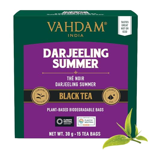 VAHDAM, Darjeeling Black Tea Bags (15 Count) High Caffeine, Non GMO, Gluten Free | Smooth &amp; Sweet Tea With Distinguished Fruity Notes | Full Bodied | Individually Wrapped