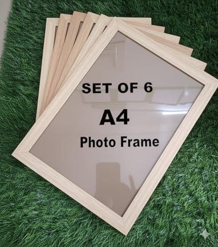 Image of Stuthi Arts Set of 6 A4 Size Photo Frames (8.3 x 11.7 inches) with Stylish Pattern, Wall Hanging Frames for Certificate, Photos and Art (6, Oak White)