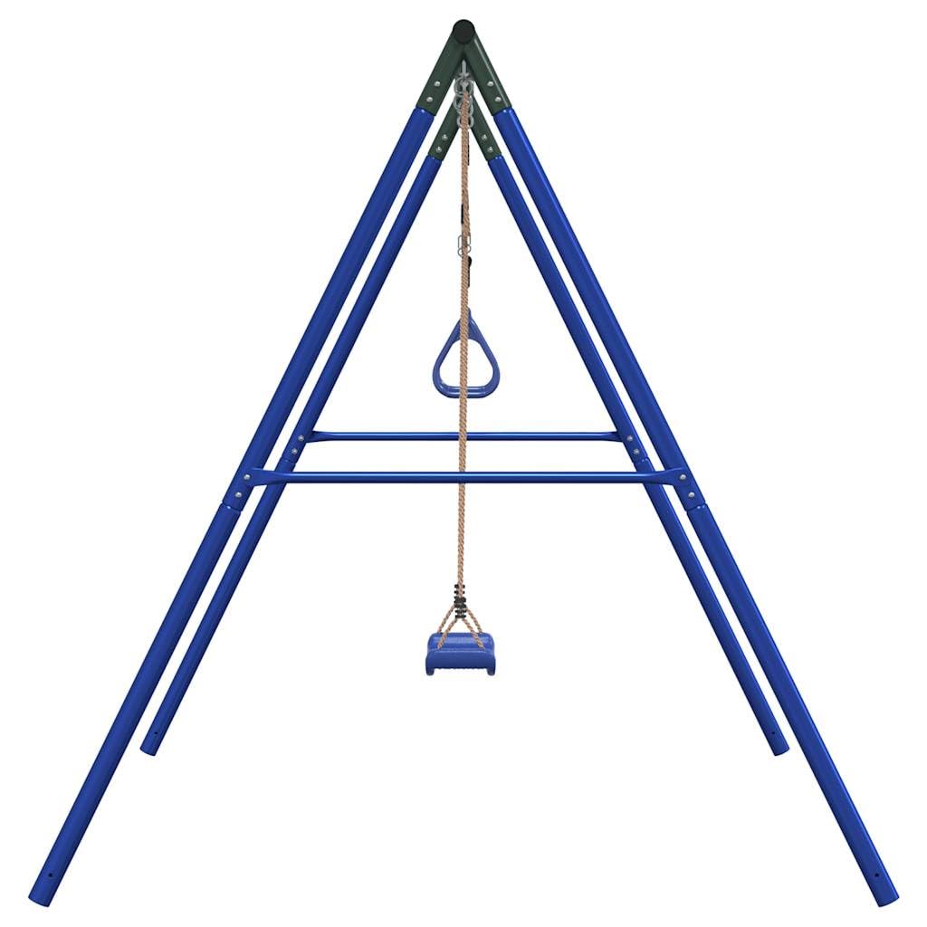 Juego de columpio con asiento y trapecio de acero lacado, 206 x 185 x 185 cm, para niños de 3 a 10 años, juguete de jardín para exteriores, promueve el movimiento y la motricidad en el jardín