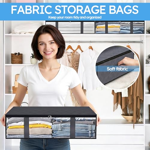 Staranry 3 Stück 40L Aufbewahrungstasche, Unterbett Aufbewahrungsbox, Faltbare Unterbettkommode,zum Organisieren Kissen Kleidung Decken Bettdecken für Kleider Unterbett Kleiderschrank, Grau