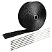 2" x 50' Black Exhaust Heat Wrap Roll Kit for Motorcycle Fiberglass Heat Shield Tape with Stainless Ties